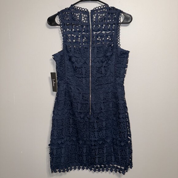 NWT Lulus M Navy Lace Cocktail Dress Sleeveless Sheath Party - Picture 7 of 7
